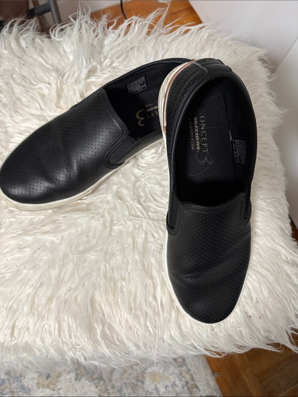 Skechers Black Slip-On Perforated Sneakers with White Sole